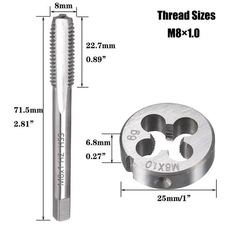 M8 X 1 Tap And Die Set HSS Straight Fluted Right Hand Threads Repair And Create New M8 Threads For Metalworking Projects