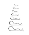 R Clips Cotter Pins Kit 100Pcs Assorted 6 Sizes Carbon Steel Hitch Pin Clips for threaded connections displayed in size order