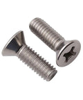 Heavy Duty Number Eight Thirty Two By One Half Inch Phillips Flat Head Machine Screws Packed In A Rock Solid Hundred Count Of Rust Resistant 304 Grade Stainless Steel Fasteners Built Different For Unc Coarse Thread Fit displayed on white background.
