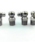 Close-up of grease zerk fittings from the One Stop Grease Fitting Kit With Assorted Nozzles And Grease Gun Attachments For Bearings And Recessed Fittings Pro Grade And Easy To Use Handy Plastic Case Great For Workshops And Garages.