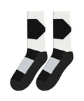 Fresh Black And White Piano Grid Print Crew Socks For Men And Women Straight Up Comfy Polyester Athletic Hosiery showing a black and white design.