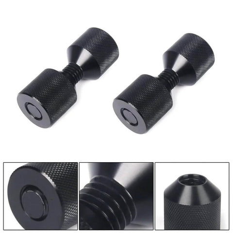 Two heavy duty stainless steel threaded rods, black finish, with flange and two-hole design for precise positioning in machinery and fixtures.