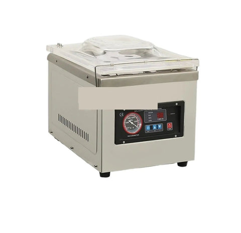 Durable Rock Solid Tabletop Vacuum Sealer Machine For Fresh Food Preservation With Game Changing Heat Wrapping and Hassle Free Commercial Grain Packaging Press Tool shown in compact design with stainless steel finish.