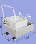 Commercial Workhorse Stainless Steel Deep Fryer Oil Filter Machine 55 Gallon Mobile Filtration Cart High Flow Pump, side view with dimensions.