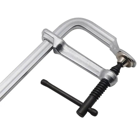 Durable Light Duty Welding F Clamps With Drop Steel Build And Thickened Screw For Woodworking, Metal Fabrication And Tough DIY Craft Projects That Get The Job Done Right, close-up view of screw mechanism.