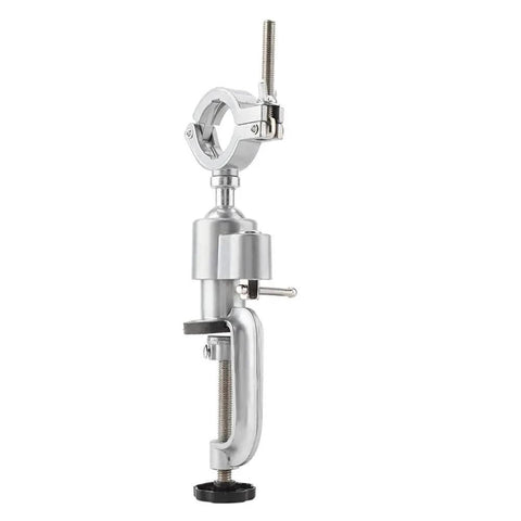 Angle Grinder Stand Universal Bench Grinder Holder With Vise Clamp Table Mount Bracket shown upright, made of aluminum alloy.