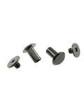 50 Pack 5x10mm Carbon Steel Chicago Screws Phillips Drive Cross Head Bindery Rivets Black Plated Coating on a white background.