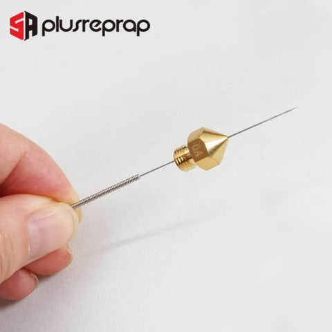 Hand holding 20 Pack 0.4mm Stainless Steel Nozzle Cleaning Needles for 3D Printers Quick Clog Removal and Deep Cleaning Fits Creality Ender 3 K1 MK8 V6