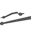 Matte Black Garage Door Hinges And Handles Kit shown with carbon steel hinge and handle on white background.