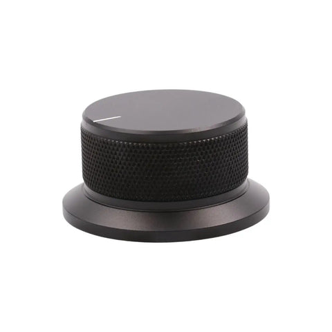 Heavy Duty Aluminum Volume Control Knob Featuring Slick Diamond Knurled Grip For Pro Level High End Audio Amplifier And Turntable Buttery Smooth Rotation Top Shelf Replacement Dial with textured grip.