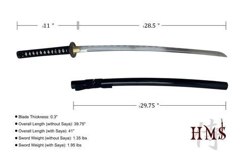 Safe Practice Aluminum Iaido Training Sword For Nukitsuke And Noto Drills, 28.3 Inch Unsharpened Blade With Fullered Groove shown sheathed.