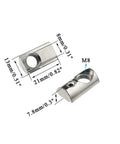 24 Pack M8 T Slot Nuts For 3030 Aluminum Extrusion Profiles Spring Loaded Ball Elastic Nuts shown with detailed dimensions.