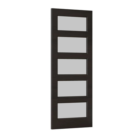 Sleek 30x80 Black Frosted Glass Slab Door With Five Lite French Look Solid Wood Barn Style Pre Assembled Pocket Door