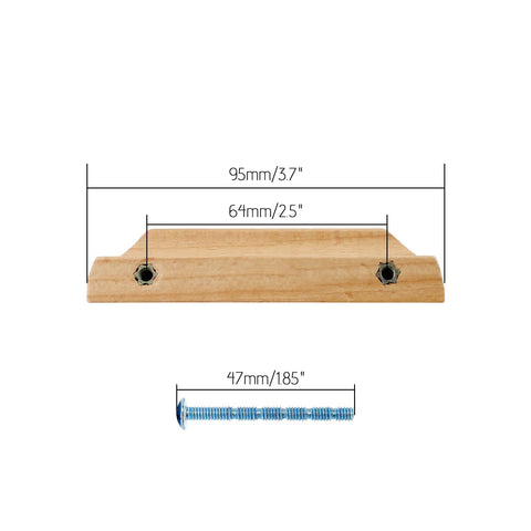 Wooden Handle Set 64mm Hole Centers Decorative Furniture Pulls Painted Smooth Finish for Kitchen, dimensions shown.