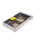 Industrial DC Power Supply With Single Output And Voltage Options From 3.3V To 48V Rugged No Nonsense Automation Grade Unit For Machinery And Electronics Compact And Efficient Built To Last Plug And Play Ready For Easy Setup In Industrial Projects. metal cased power supply, angled top view