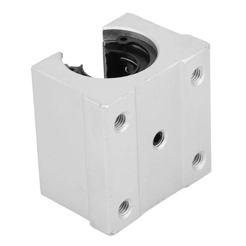 Aluminum Alloy SBR16UU Open Linear Motion Ball Bearing Slide Block Bushing, showing side view with bolt holes and oxidized finish.