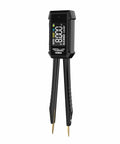 Pro Grade Auto Component Recognizing LCR Tweezers Meter With Six Test Modes, OLED Display, black tester, close-up view.