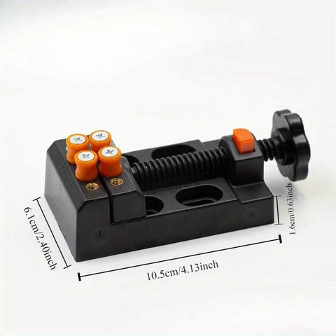 Mini Drill Press Vise Clamp For DIY Jewelry And Watch Repair, Walnut Core Bench Vise For Crafting, Manual Drive Grip, side view