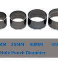 Handy 7 Size Round Hole Punch Kit For Leather And Crafts 20Mm To 50Mm Carbon Steel Hollow Cutter display with labeled sizes.