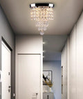 Led Crystal Chandelier Ceiling Light Flush Mount 9.8 By 12.4 Inches Chrome Fixture With 4 Light Sources in hallway