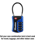 Set Your Own Combination TSA Approved Luggage Lock For Travel Security, 1 Pack, blue lock with resettable dial for suitcases.