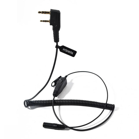 Universal Ham Radio Earpiece Adapter Cable with 2 Pin K Type to 3.5mm Female Plug Built In Microphone and PTT for BaoFeng