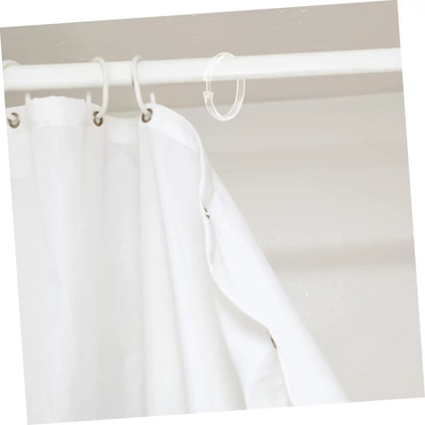 24 Pack Transparent Shower Curtain Rings With Smooth Glide on Roman Rods, showcasing rust-resistant durable acrylic hooks.