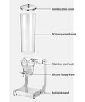 Game Changing Clear Cereal Dispenser For Countertop Kitchen Organization With Secure Lock Clip showing stainless steel cover and PC barrel.