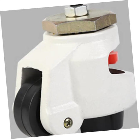 Beefy Heavy Duty Swivel Locking Workbench Casters With 60F Leveling Plates, 4 Pack, white nylon and steel locking caster close-up