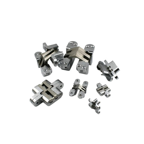 Premium Pair Of Heavy Duty Stainless Steel Concealed Door Hinges Provide Silent Smooth Swinging Movement For Top Shelf Interior Or Exterior Projects With Zero Drama Installation And Fo Real Quiet Operation, showcasing multiple angles of hinges.