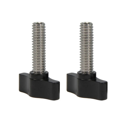 Rock Solid 5/16 X 1 Thumb Screws With Sleek Black Aluminum Knobs And Durable Stainless Steel Threads For Quick No Sweat Diy Builds And Top Shelf Shop Upgrades Pack Of Four showing two black aluminum thumb screws with stainless steel threads.