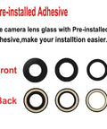 Front and back view of 2 Pack iPhone 14 Pro And 14 Pro Max Camera Lens Replacement Glass With Pre Installed Adhesive And Repair Tools