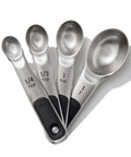Stainless Steel Measuring Spoons Set With Magnetic Snaps For Easy Nesting Includes One Quarter Teaspoon One Half Teaspoon One Teaspoon And One Tablespoon