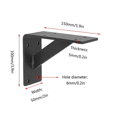 Heavy Duty Industrial Wall Mount Shelf Brackets Go To Space Saving Iron L Braces Sleek Black Floating Shelf hardware dimensions 150mm x 100mm x 50mm.