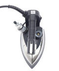Professional Grade Industrial Steam Iron Featuring Quick Temp Toggle and Spacious Water Well for Commercial Garment Care, top view showing controls.