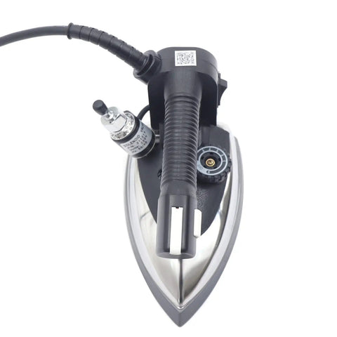 Professional Grade Industrial Steam Iron Featuring Quick Temp Toggle and Spacious Water Well for Commercial Garment Care, top view showing controls.