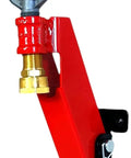 Single Standard Mount Pin Connect Fire Sprinkler For Wildfire Yard Defense And Property Guard featuring a red body and brass connector.