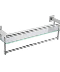 Floating Bathroom Shelf With Towel Bar 20 Inch 8mm Tempered Glass On SUS304 Stainless Steel In Brushed Nickel Finish