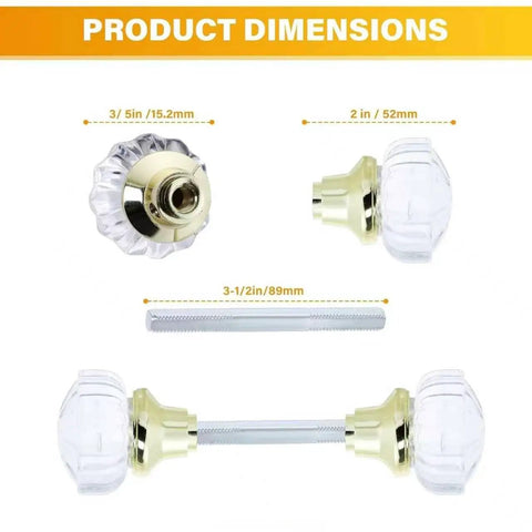 Crystal Glass Door Knob Replacement Set For Mortise Lock With Brass Finish Base Includes Knobs Spindle And Set Screws