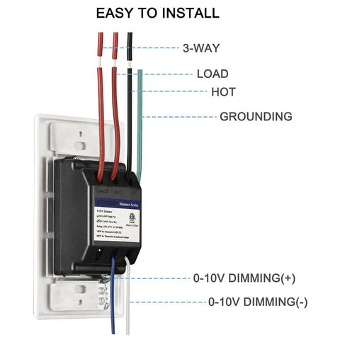 Diagram of 0-10V LED Dimmer Switch For Dimmable Lights showing wiring connections and labels for no brainer setup.