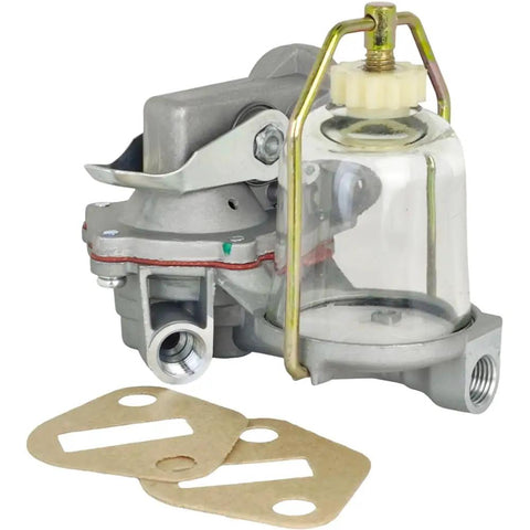 Fuel Lift Transfer Pump With Bowl For Massey Ferguson Tractors And Perkins Engines 3A144 Compatible With 35 50 135 150 202 203 205 230 20 40 2135 2200 122TR 135TR Plug And Play Ready To Roll, showing pump front view with gaskets