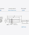 Technical drawing of Five Pack Inductive Proximity Sensor Switch LJ18A3-8-Z/BY Normally Open PNP DC 6 To 36V M18 8mm 3 Wire Sensor