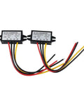 Two black Beefy 12V To 5V Buck Converter Module For Cars And Motorcycles, 25W 5A Step Down Regulator with colored wires