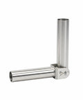 Stainless Steel Barbell Holder Stand With Swivel Base For Smooth Multidirectional Lifts in polished finish, side angle view.