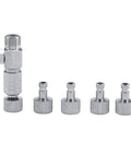 Durable 4 Pack 1/8 Inch Quick Connectors For Airbrush And Air Compressor With Swivel Coupler displayed in metal fittings