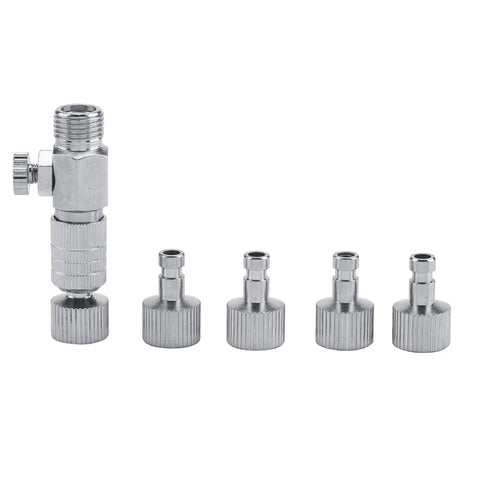 Durable 4 Pack 1/8 Inch Quick Connectors For Airbrush And Air Compressor With Swivel Coupler displayed in metal fittings