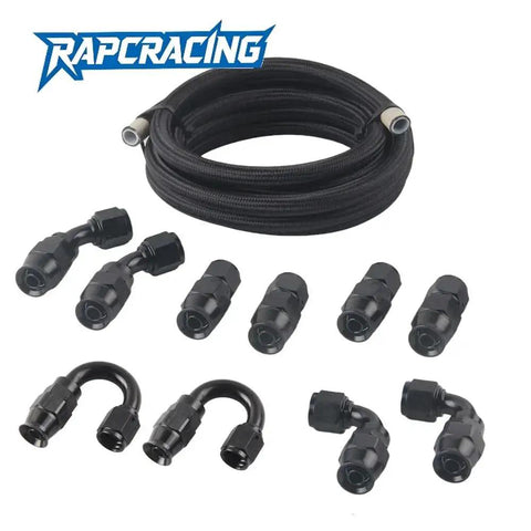 Heavy Duty 20 Feet AN4 An6 An8 An10 Black Nylon Braided E85 PTFE Fuel Line Kit With Fittings For Gas Cooler Hose And CPE Rubber Wiring Harness Upgrade, hose and fittings