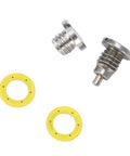 Upgrade Your Mariner Outboard With This Premium Metal Gear Case Drain Plug Kit 2 Pack Featuring Precise Seal And Easy Install For Oil Maintenance Without The Hassle Of OEM Parts. two metal drain plugs with yellow seals
