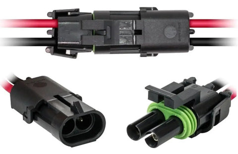 Ultimate Heavy Duty 2Pin Weather Pack Terminal Kit For 12 To 18 AWG Wire Perfect Male Female Quick Disconnect Splice Set That Is Totally Waterproof And Built Tight For Rugged Auto Electrical Projects All Year Long, black 2-pin waterproof connector with green seal