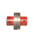 Heavy Duty Three Jaw Coupling Featuring Flexible Plum Blossom Design For Water Pump Motors With Bulletproof Aluminum Hubs Locked In Zero Slop For Reliable Precision Drives, showing red hub construction.